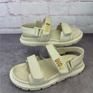 Authentic Dior Dioract Off White Sandals Gold Logo 39.5